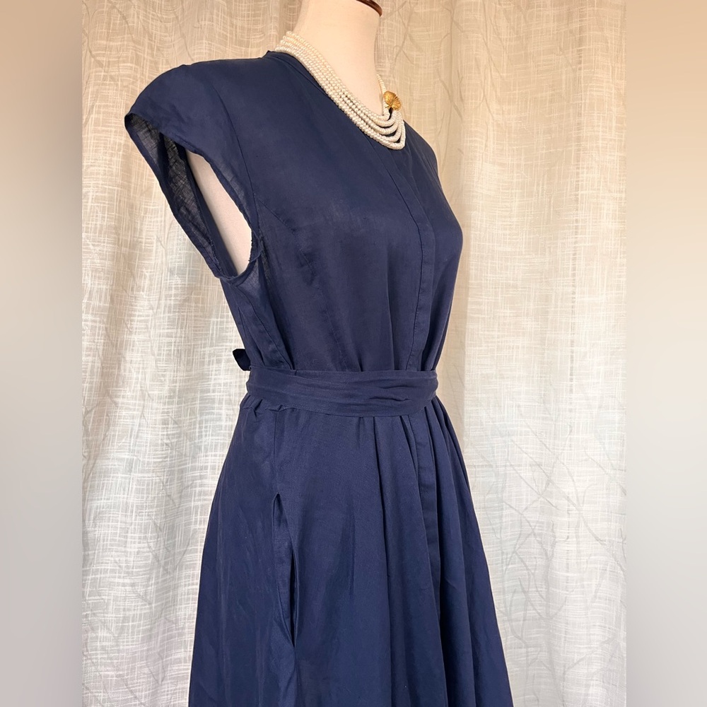 DKNY pure Asymmetrical Navy and White Linen Dress - Picture 10 of 14